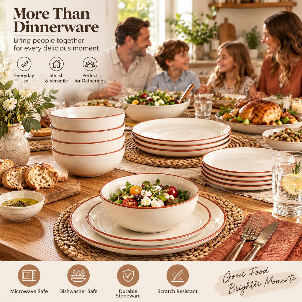qyrvexul Ivory Dinnerware with Terracotta Rims — lifestyle inspiration