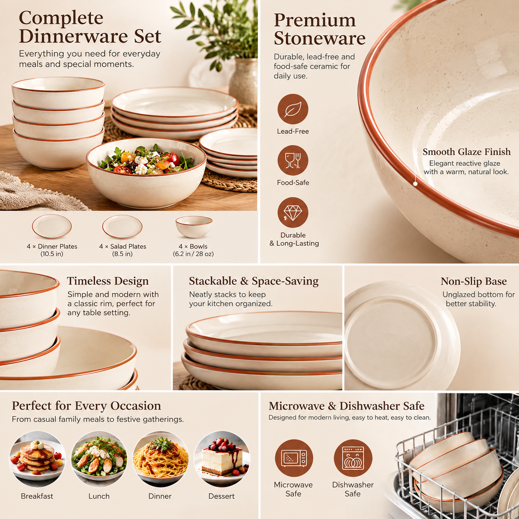 qyrvexul Ivory Dinnerware with Terracotta Rims — design details