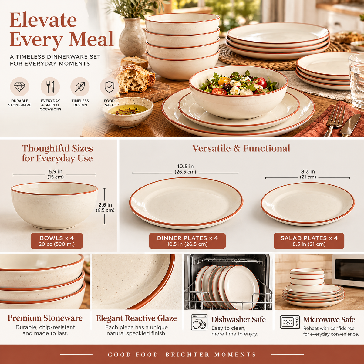 qyrvexul Ivory Dinnerware with Terracotta Rims — features and styling