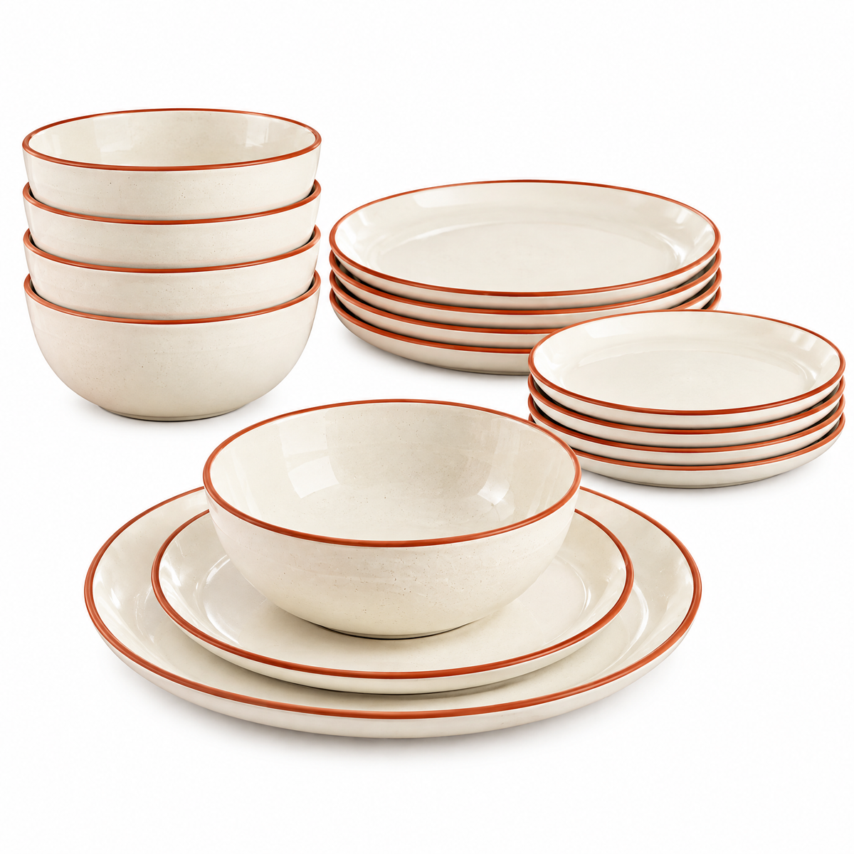 qyrvexul Ivory Dinnerware with Terracotta Rims — product view