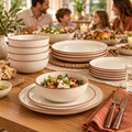 qyrvexul Ivory Dinnerware with Terracotta Rims — family dining scene
