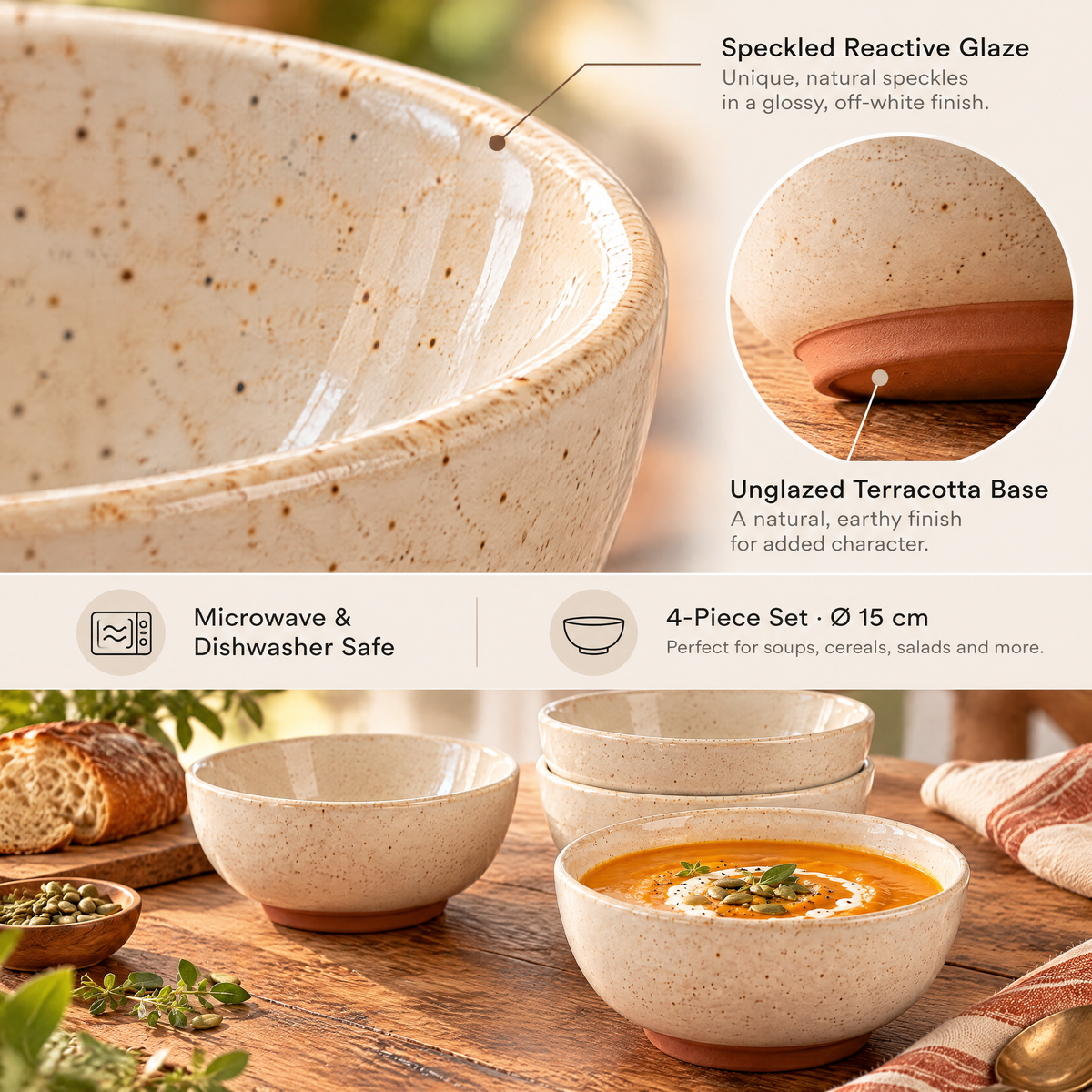 qyrvexul Speckled Ivory Bowls, Set of 4 — design details