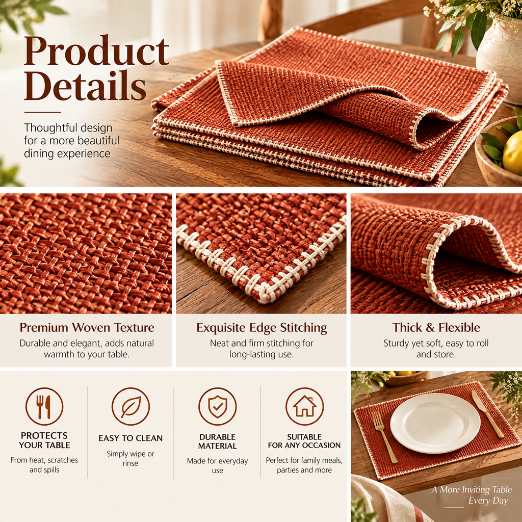 qyrvexul Terracotta Woven Placemats — design details