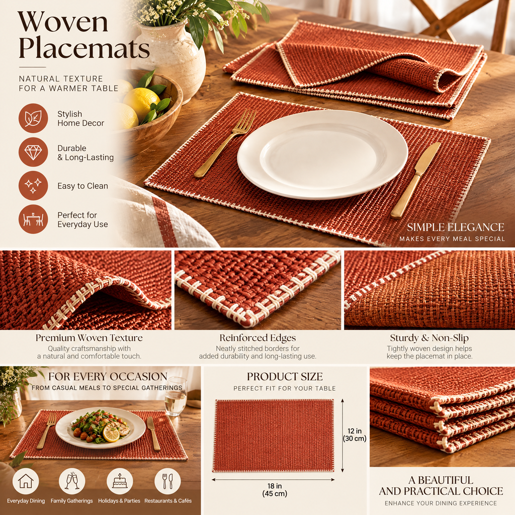 qyrvexul Terracotta Woven Placemats — features and styling
