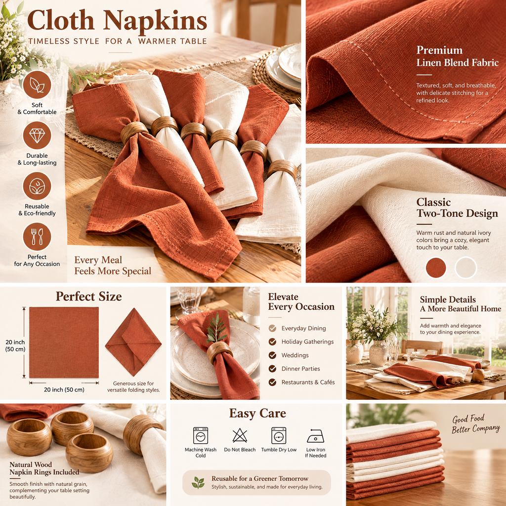 qyrvexul Ivory & Terracotta Cloth Napkins — features and styling
