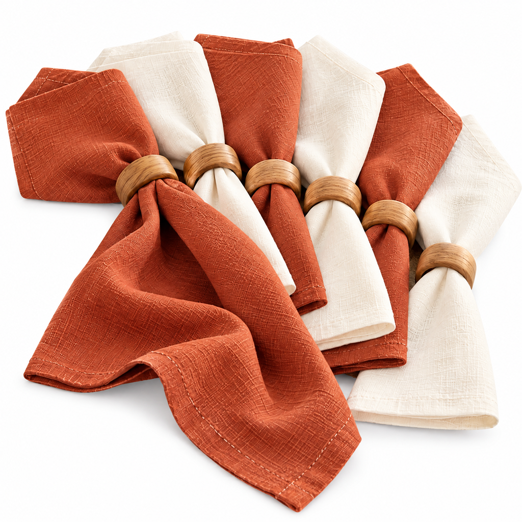 qyrvexul Ivory & Terracotta Cloth Napkins — product view