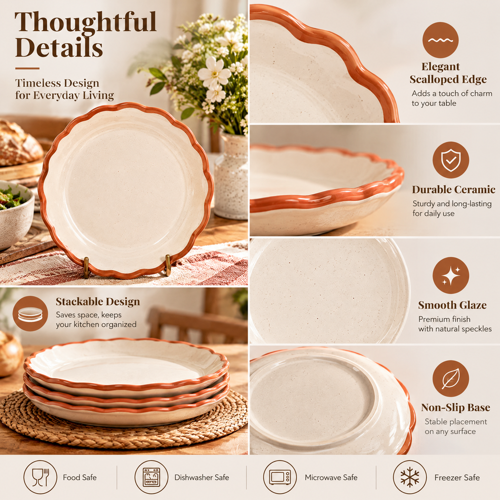 qyrvexul Ivory Scalloped Salad Plates — design details