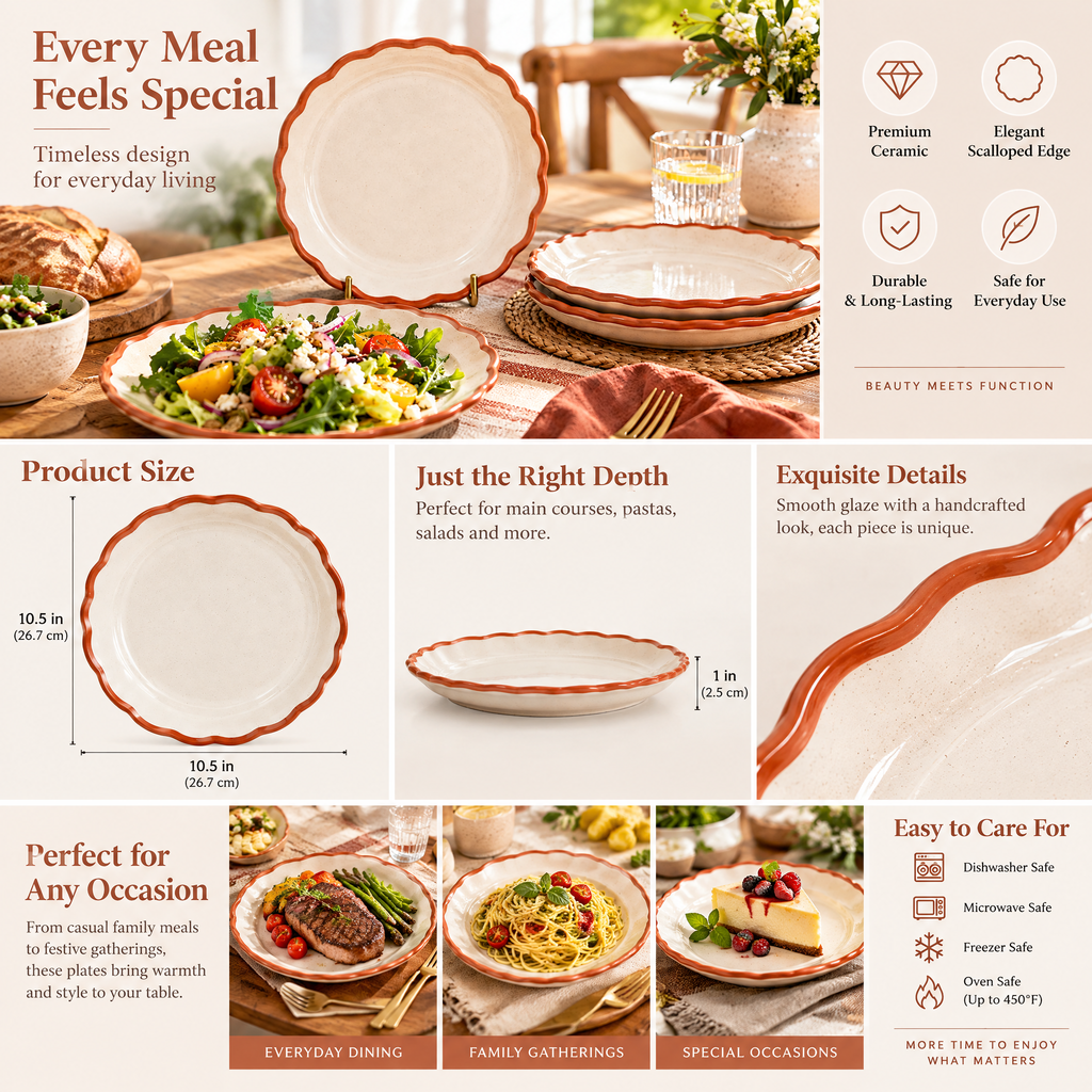 qyrvexul Ivory Scalloped Salad Plates — features and styling