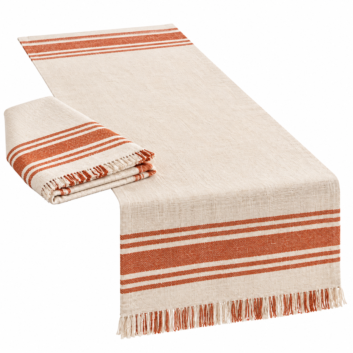 qyrvexul Ivory Table Runner with Terracotta Stripes — product view