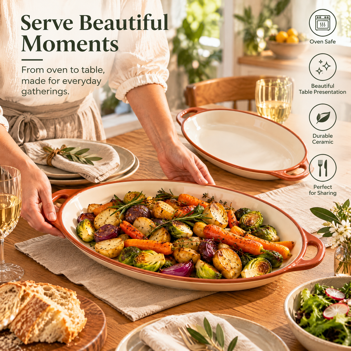 qyrvexul Ivory Oval Serving Platter with Handles — lifestyle inspiration