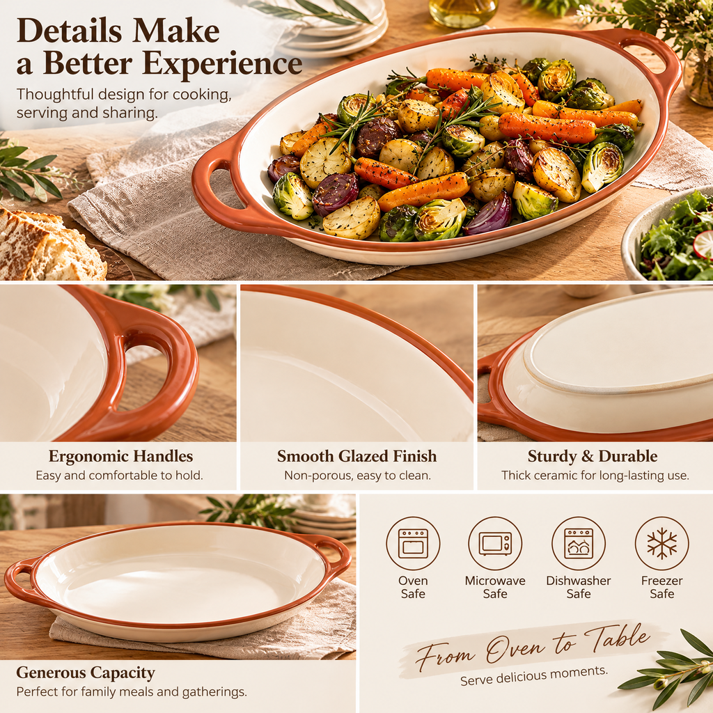 qyrvexul Ivory Oval Serving Platter with Handles — design details