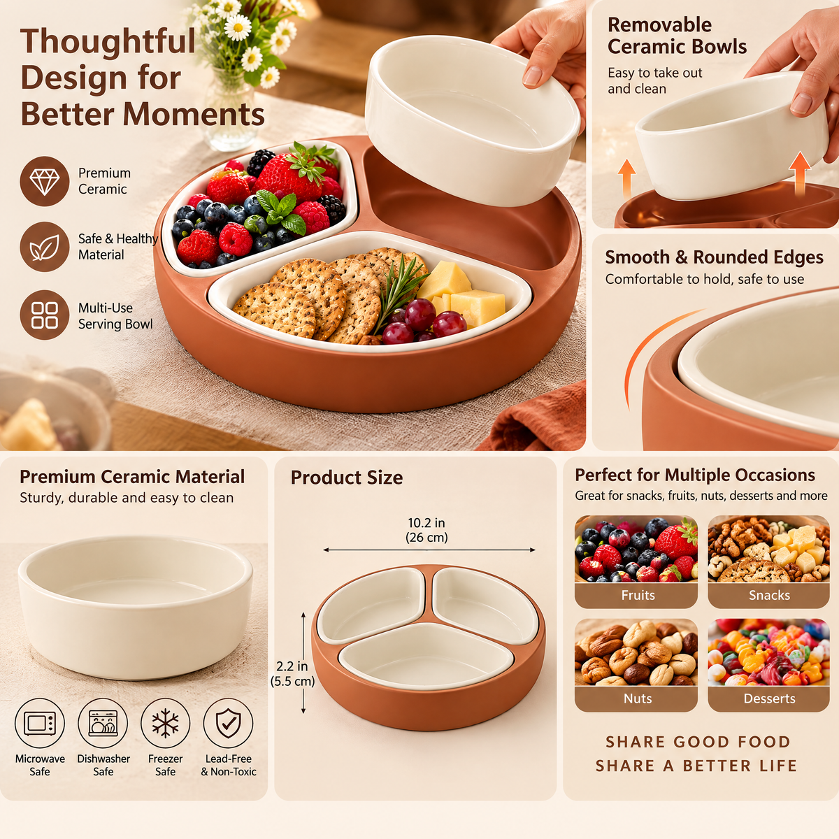 qyrvexul Three-Bowl Appetizer Tray — design details