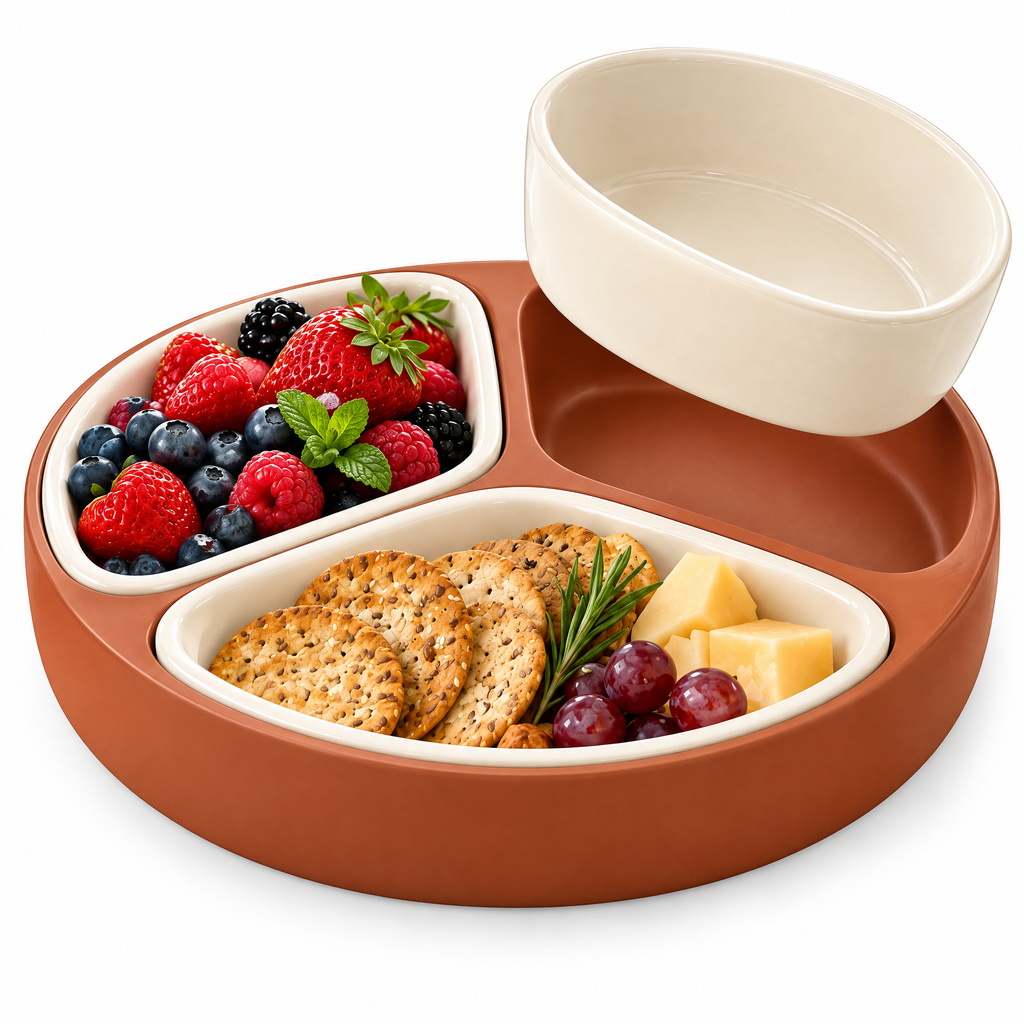 qyrvexul Three-Bowl Appetizer Tray — product view