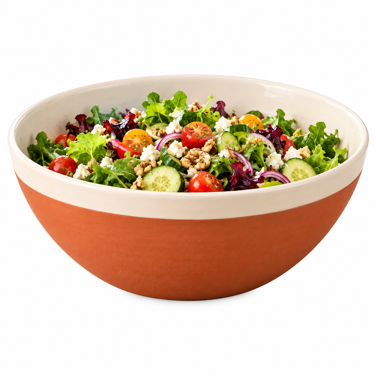 qyrvexul Two-Tone Salad Bowl with Wooden Servers — product view
