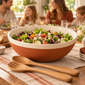 qyrvexul Two-Tone Salad Bowl with Wooden Servers — family dining scene